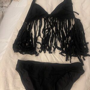 DKNY Black Fringe Bikini Set
